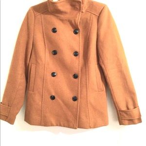 Women’s H&M Orange Pea-Coat Jacket High Collar Button Up Size/M